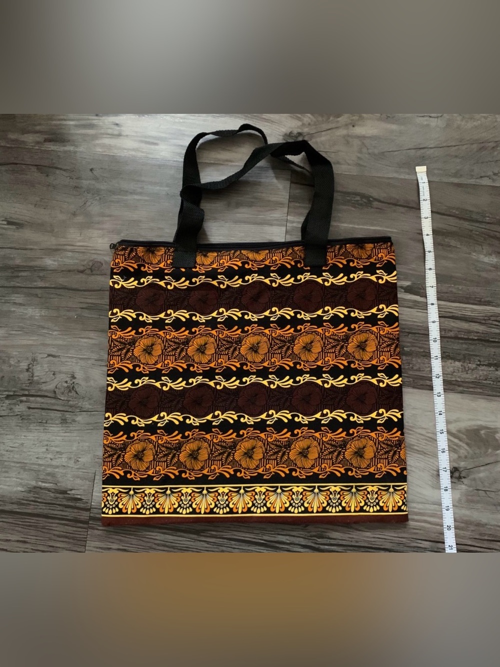 Boho Floral Print Zippered Tote Bag